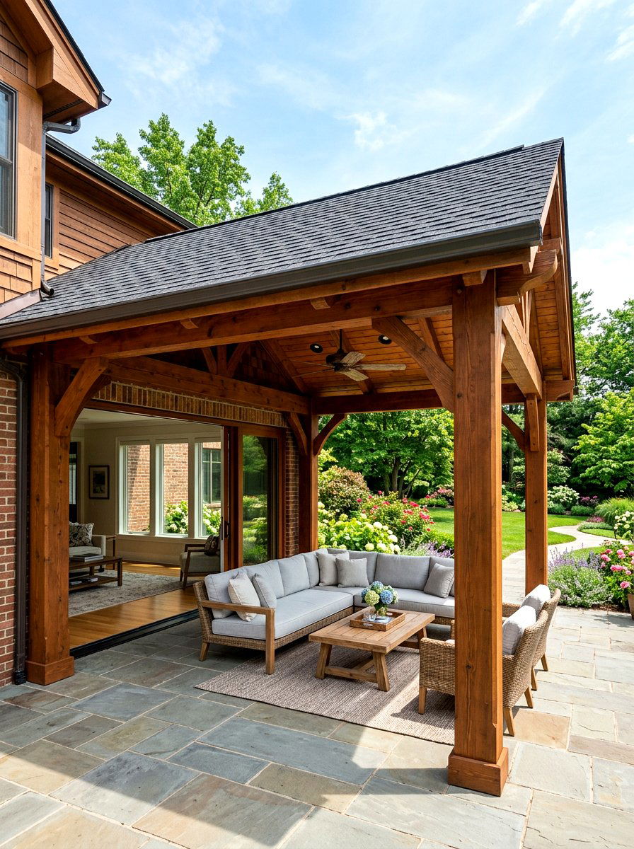 Attached Wood Pavilion - 30 wood pavilion patio ideas