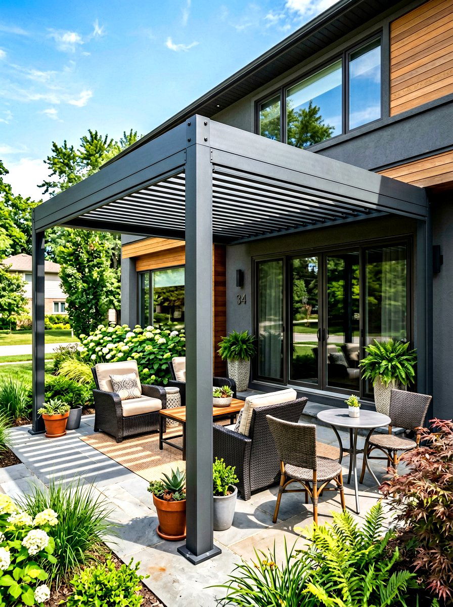 Attached louvered pergola for patio - 30 louvered pergola ideas