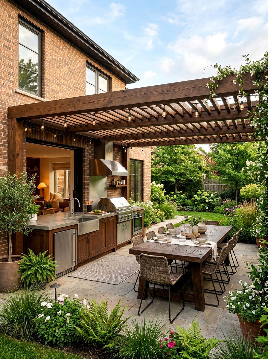 Attached pergola kitchen extension - 30 pergola with kitchen ideas