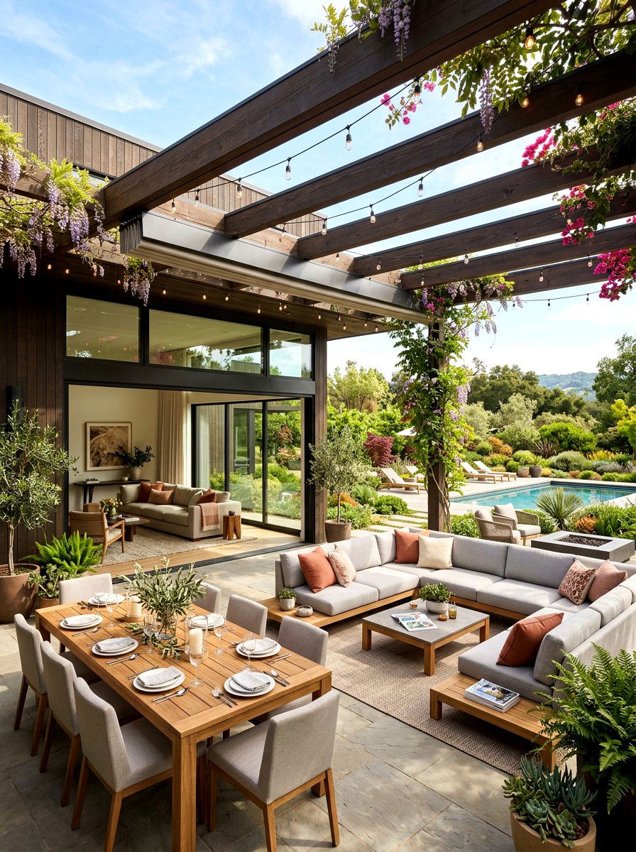 Attached pergola lounge - 30 pergola lounge area ideas