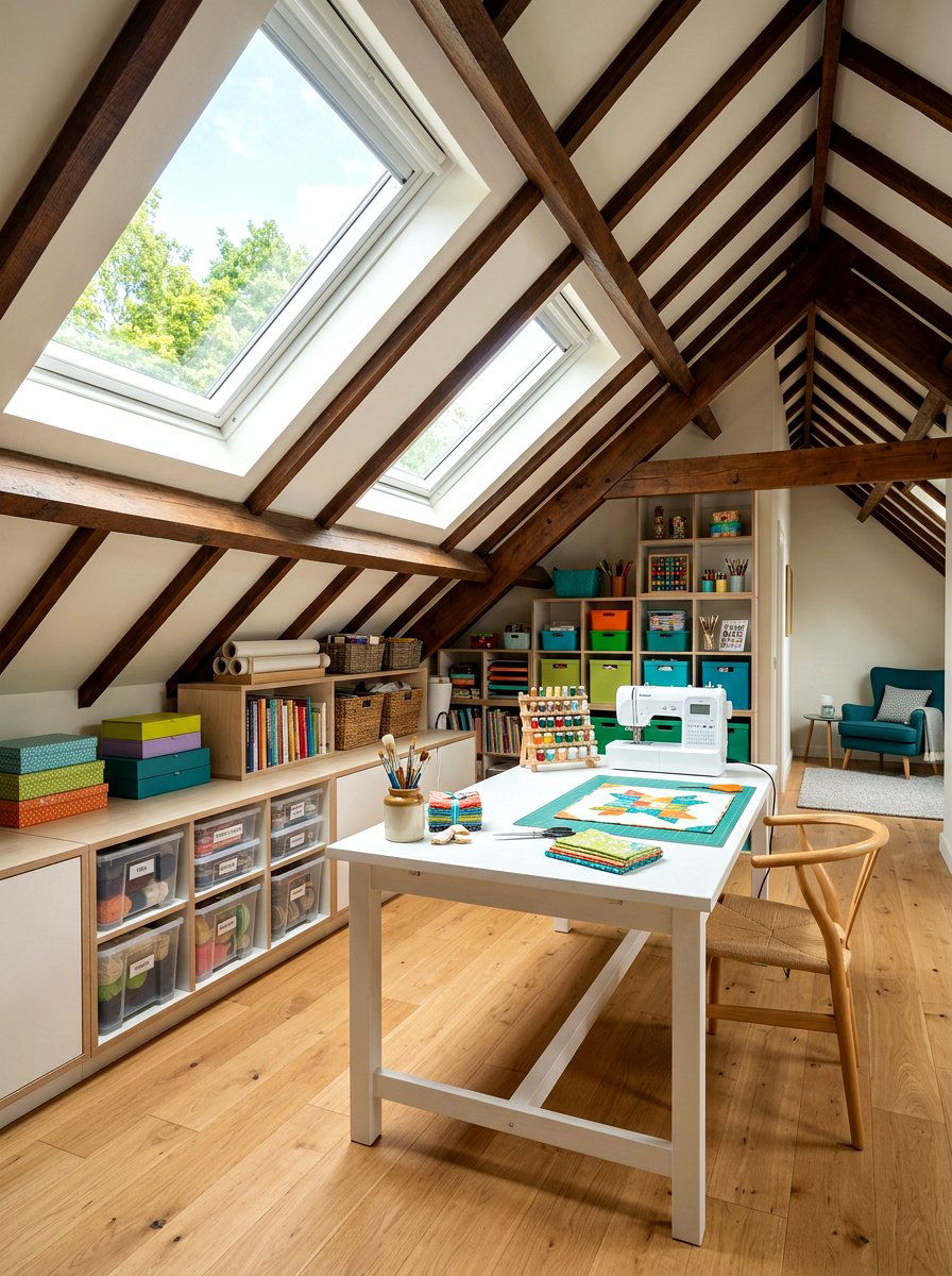 Attic Crafting Room - 30 crafting nook ideas