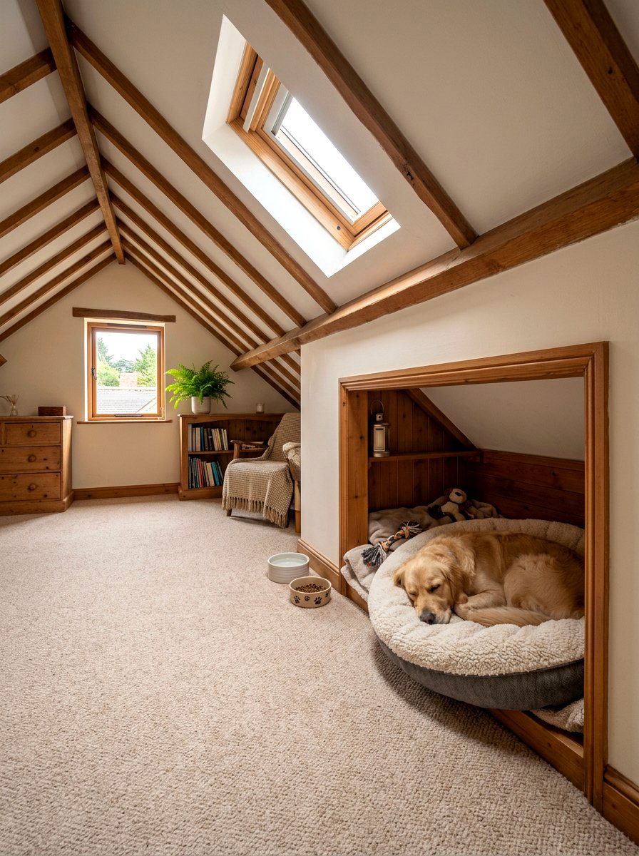 Attic Dog Hideaway With Sloped Ceiling - 30 dog lounge room ideas