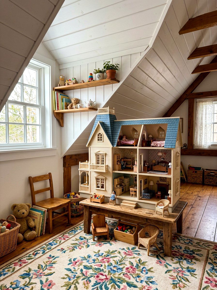 Attic Dollhouse Corner - 30 attic playroom ideas