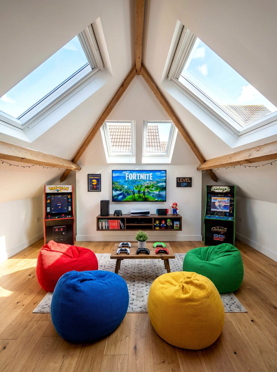 Attic Gaming Space - 30 arcade room ideas