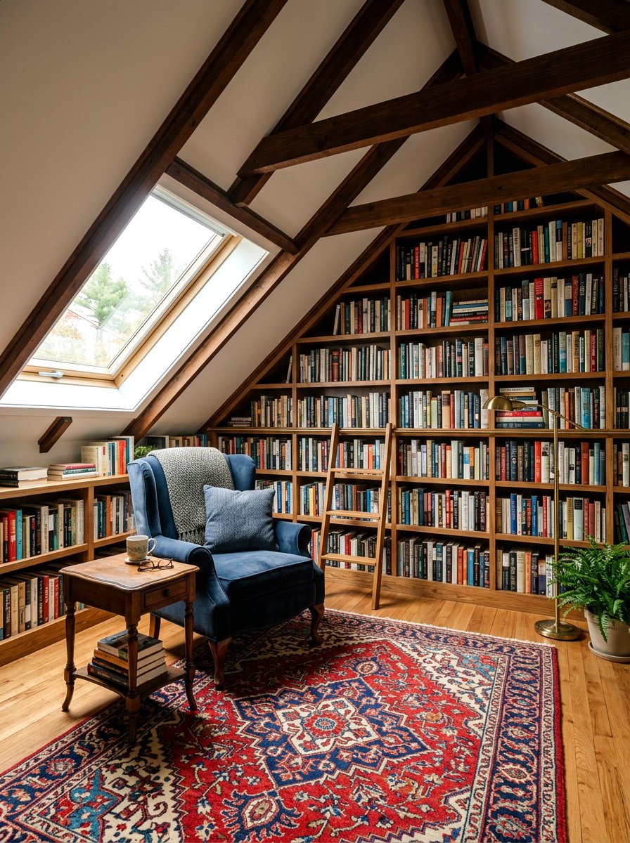 Attic Library Bookshelf - 30 attic storage ideas