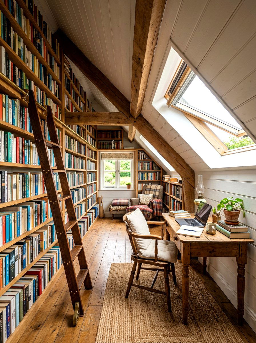 Attic Library Office - 30 ladder library office ideas
