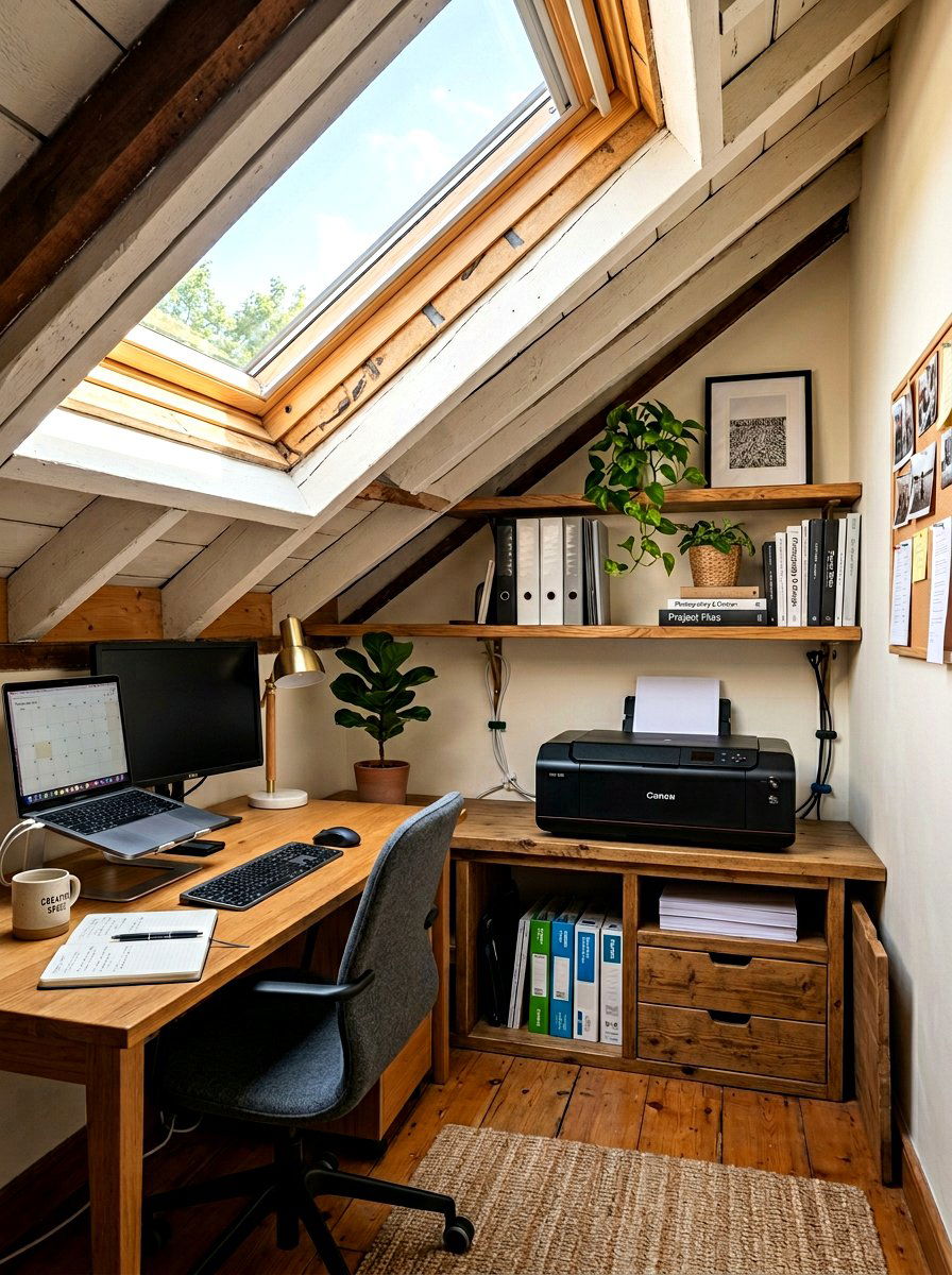 Attic Office Printer Corner - 30 printer nook ideas