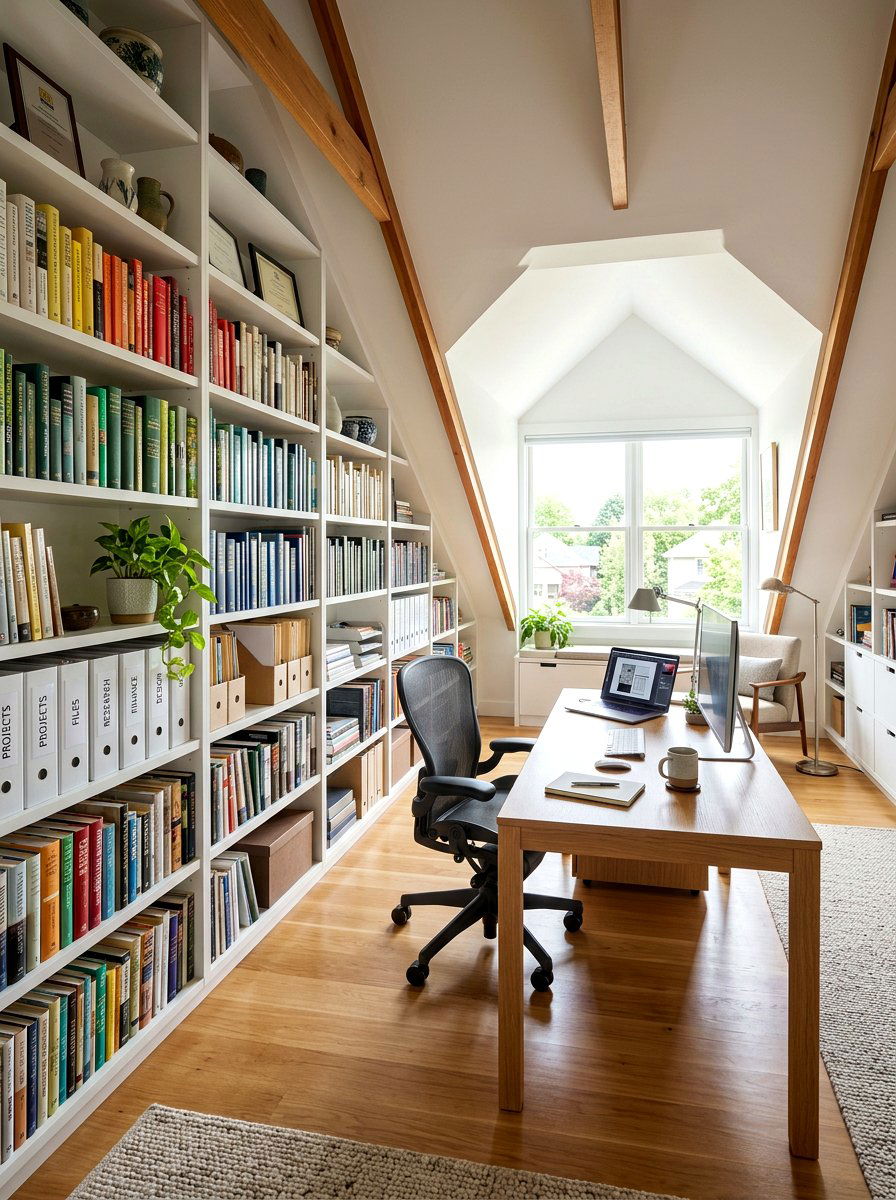 Attic Office Shelving - 30 attic storage ideas