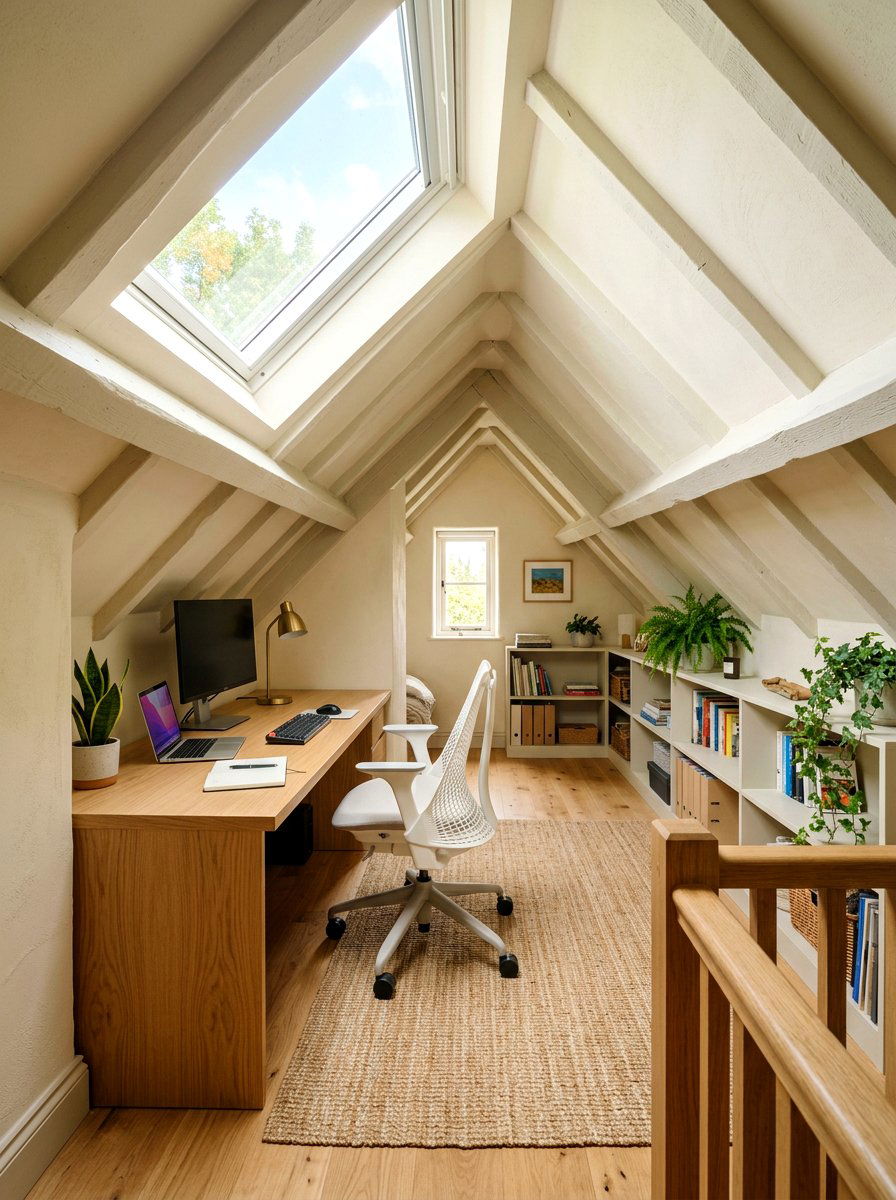 Attic Office Sloped Ceiling - 30 calm neutral office ideas
