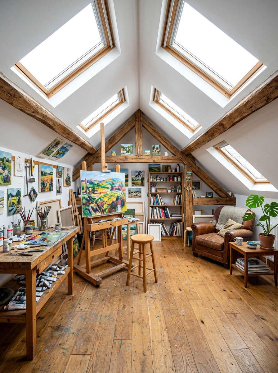Attic Painting Studio - 30 painting studio ideas