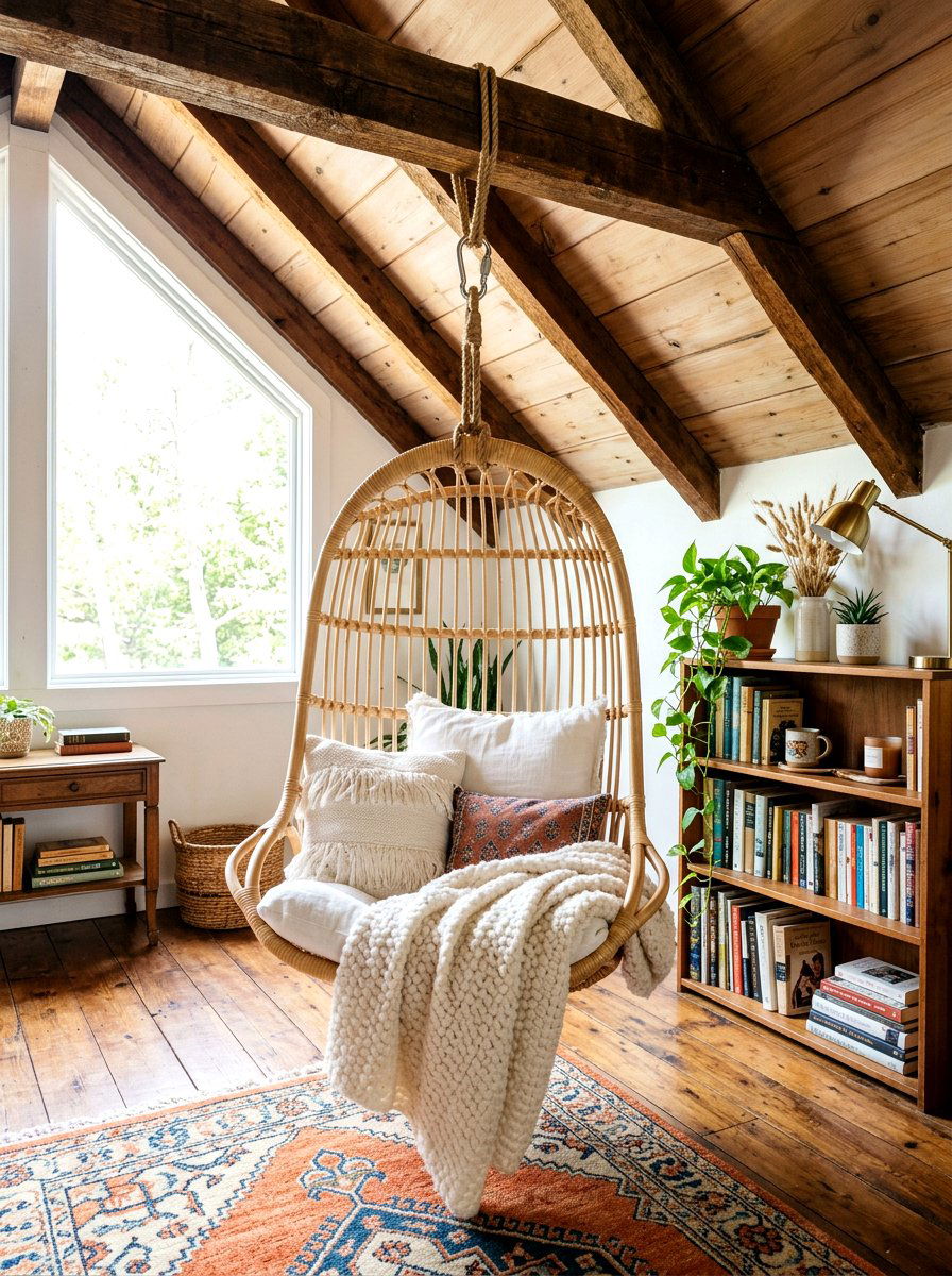 Attic Reading Corner Hanging Swing Chair - 30 attic reading corner ideas