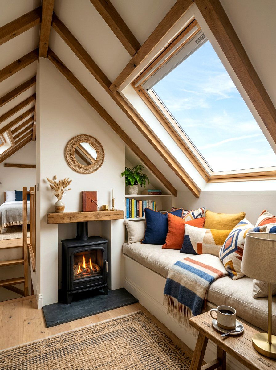 Attic Skylight Fireplace Nook - 30 fireplace reading nook ideas