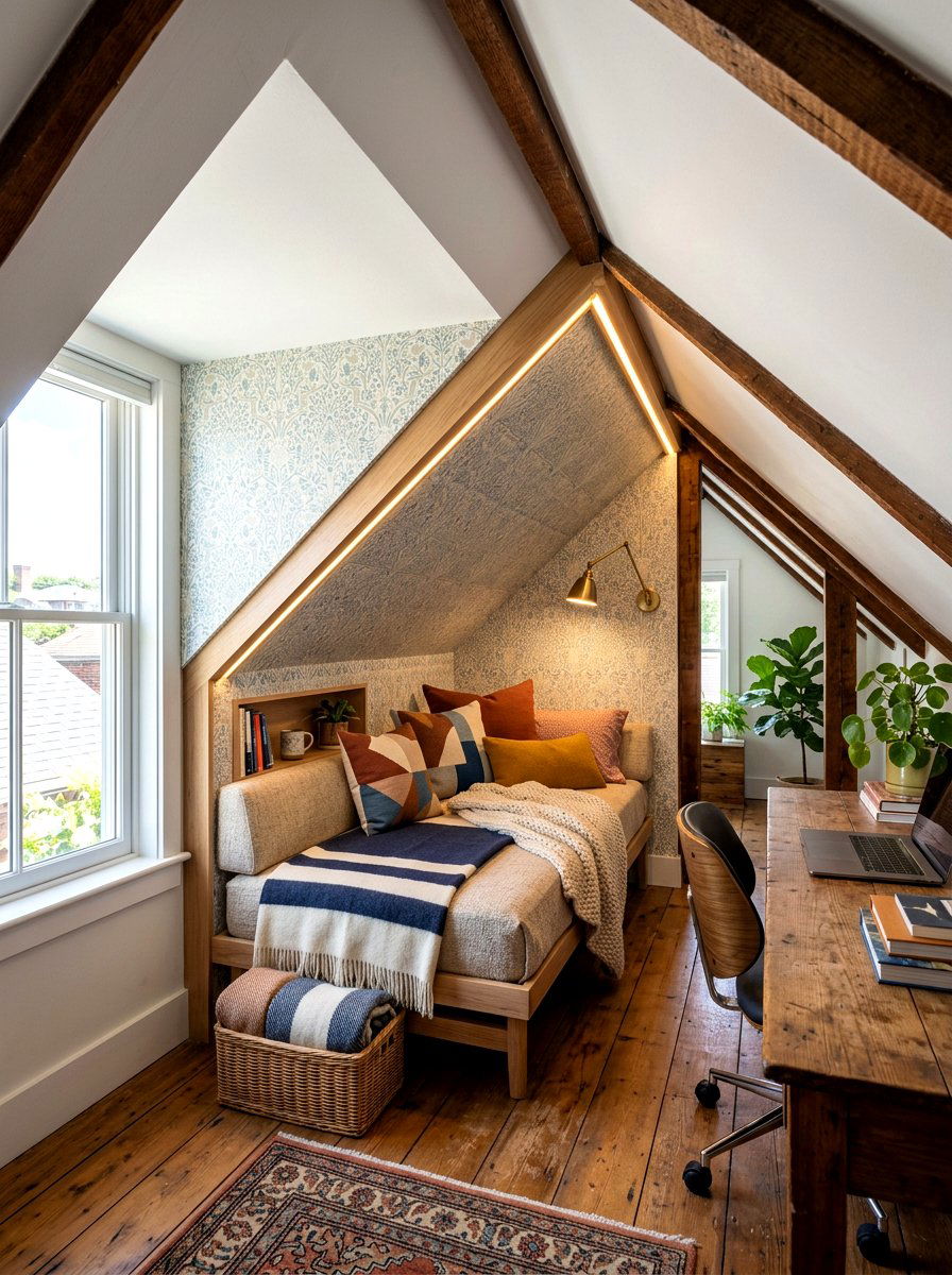 Attic Slanted Ceiling Nook - 30 office reading corner ideas