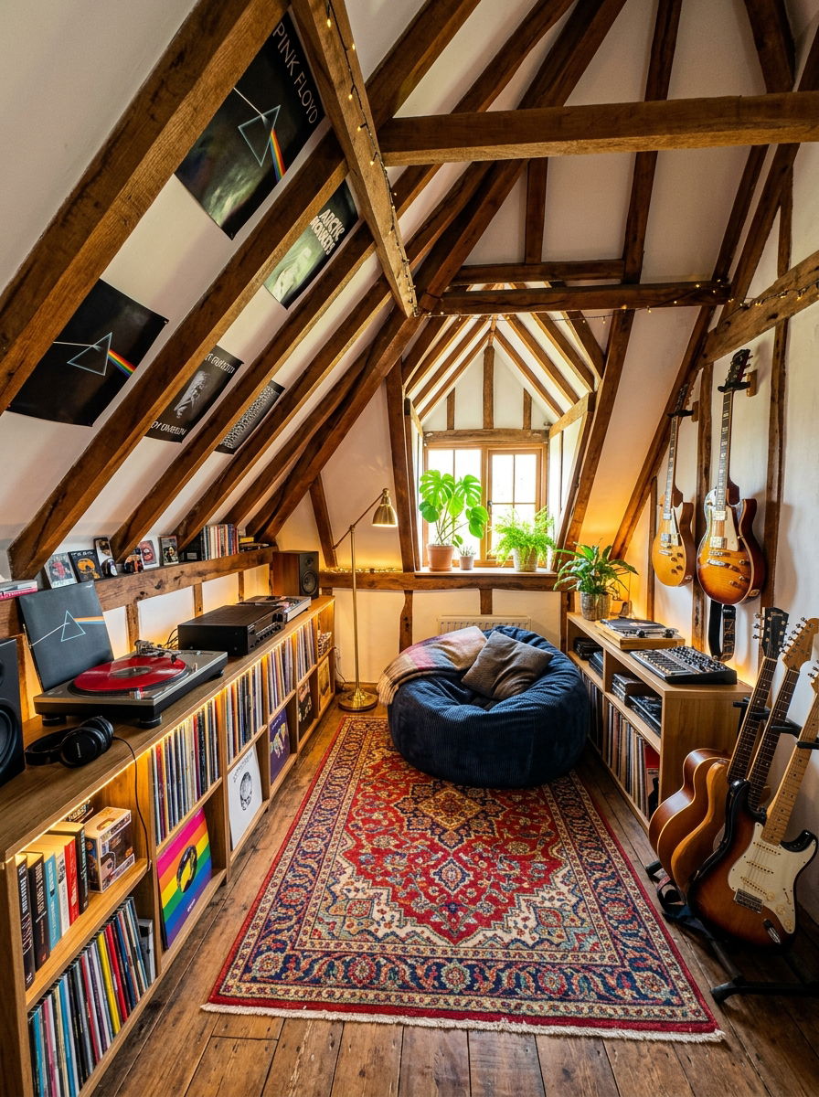 Attic Sloped Ceiling Music Room - 30 vinyl listening corner ideas