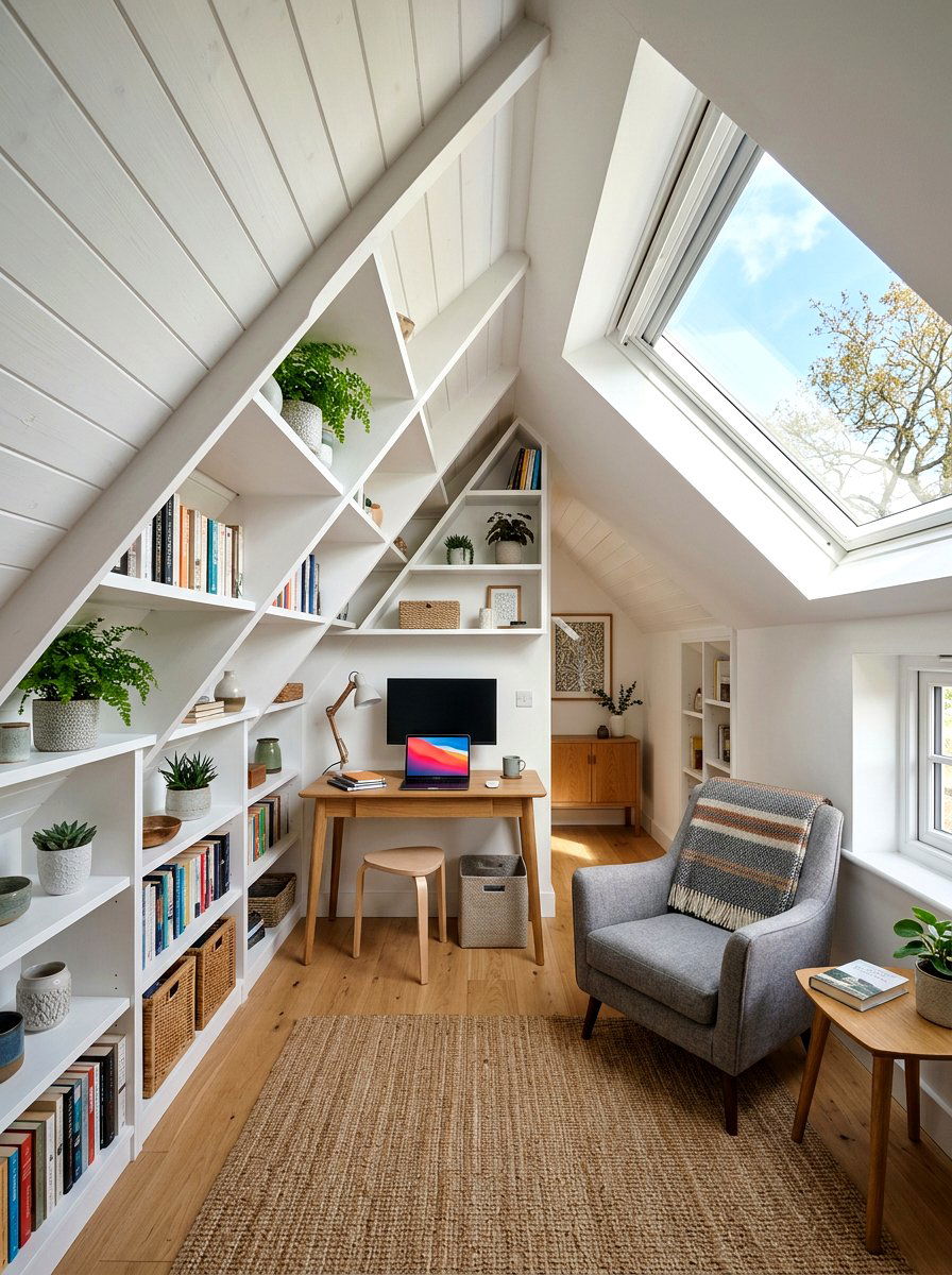 Attic Sloped Ceiling Shelving - 30 built in bookshelf ideas