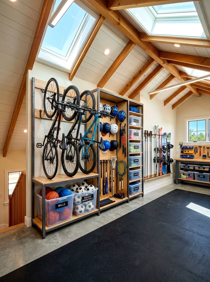 Attic Sports Equipment Rack - 30 attic storage ideas