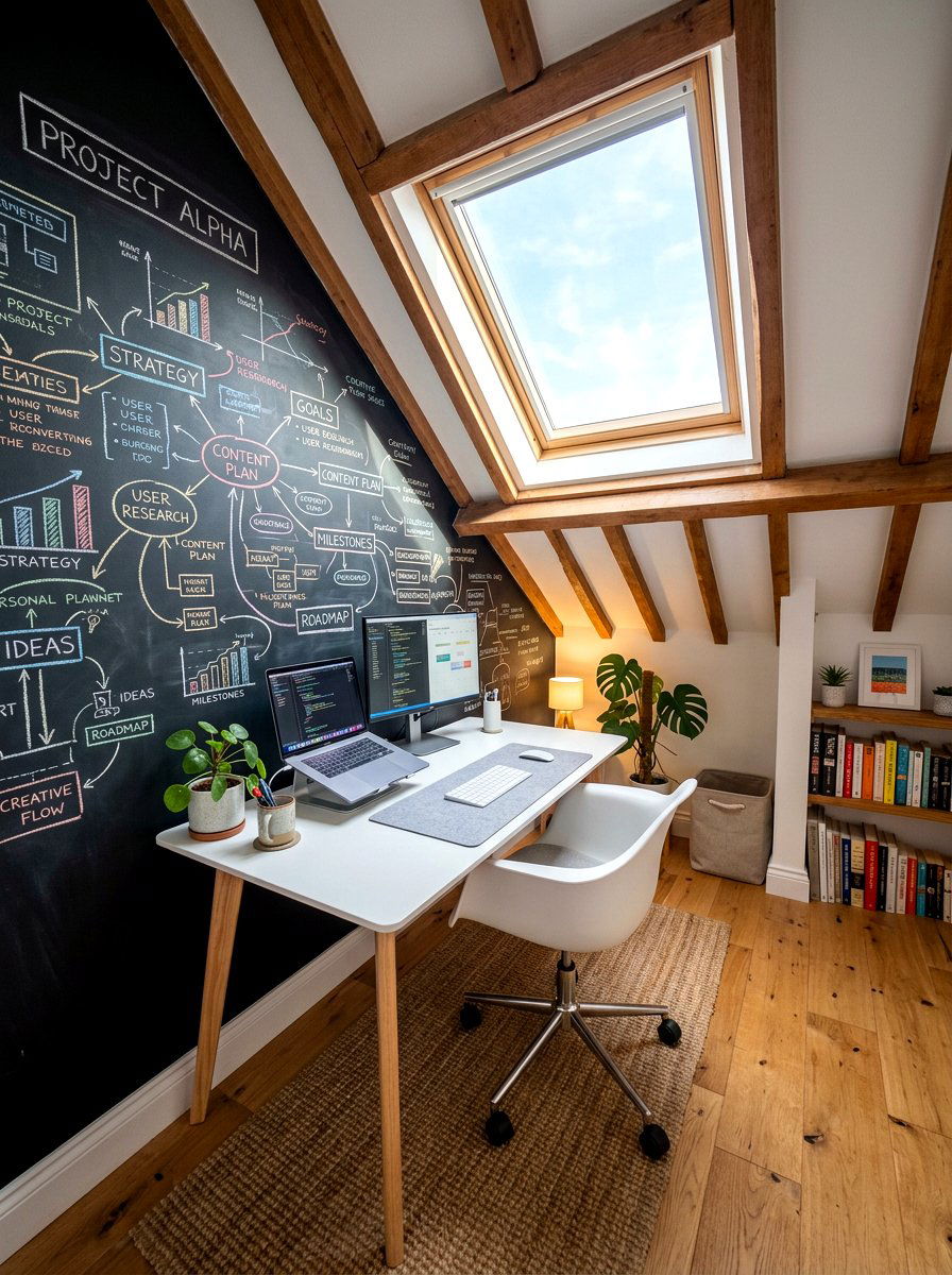 Attic Workspace Backdrop - 30 chalkboard wall ideas
