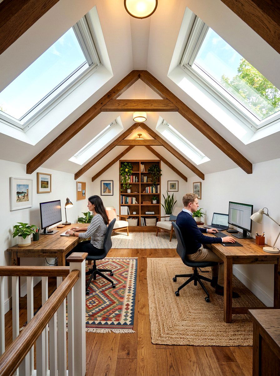 Attic conversion two person office - 30 double desk office ideas