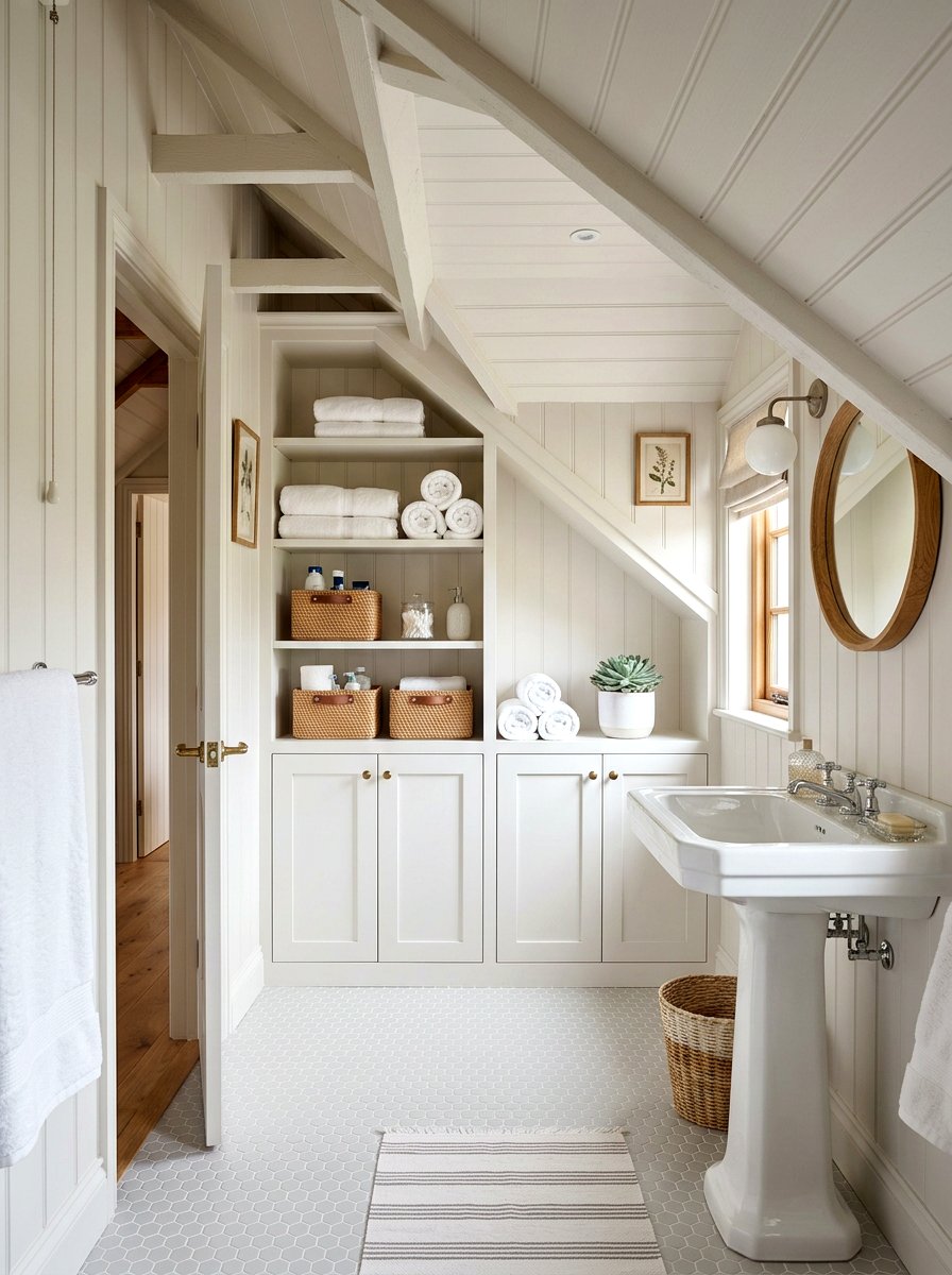 Attic guest bathroom with storage - 30 attic bathroom ideas