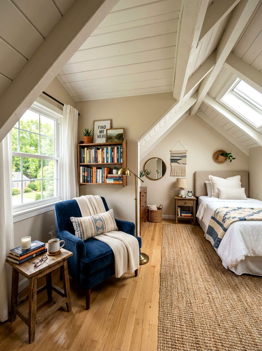 Attic guest bedroom reading nook - 30 attic reading room ideas