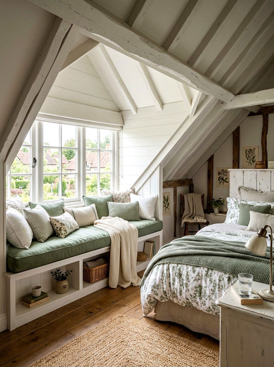 Attic guest room window seat - 30 attic guest room ideas