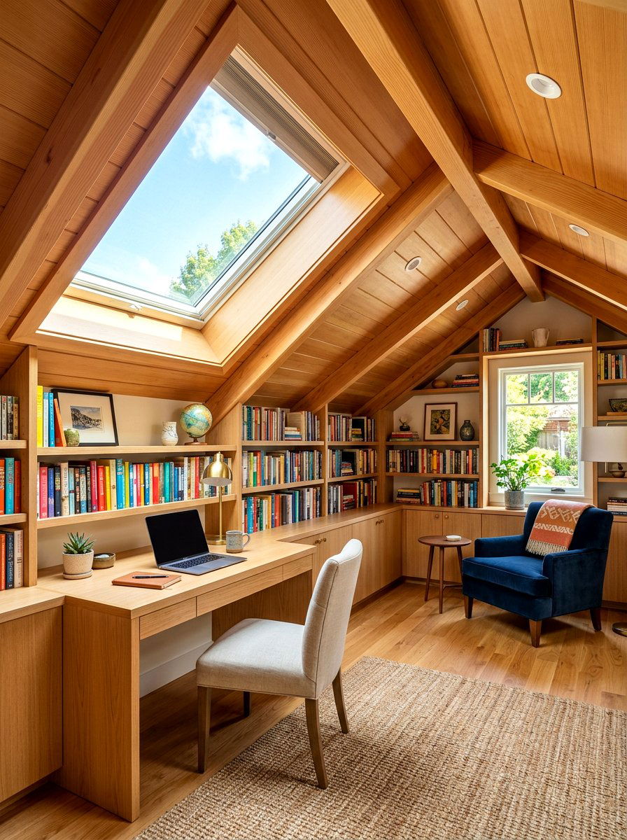 Attic library office - 30 book lover office ideas