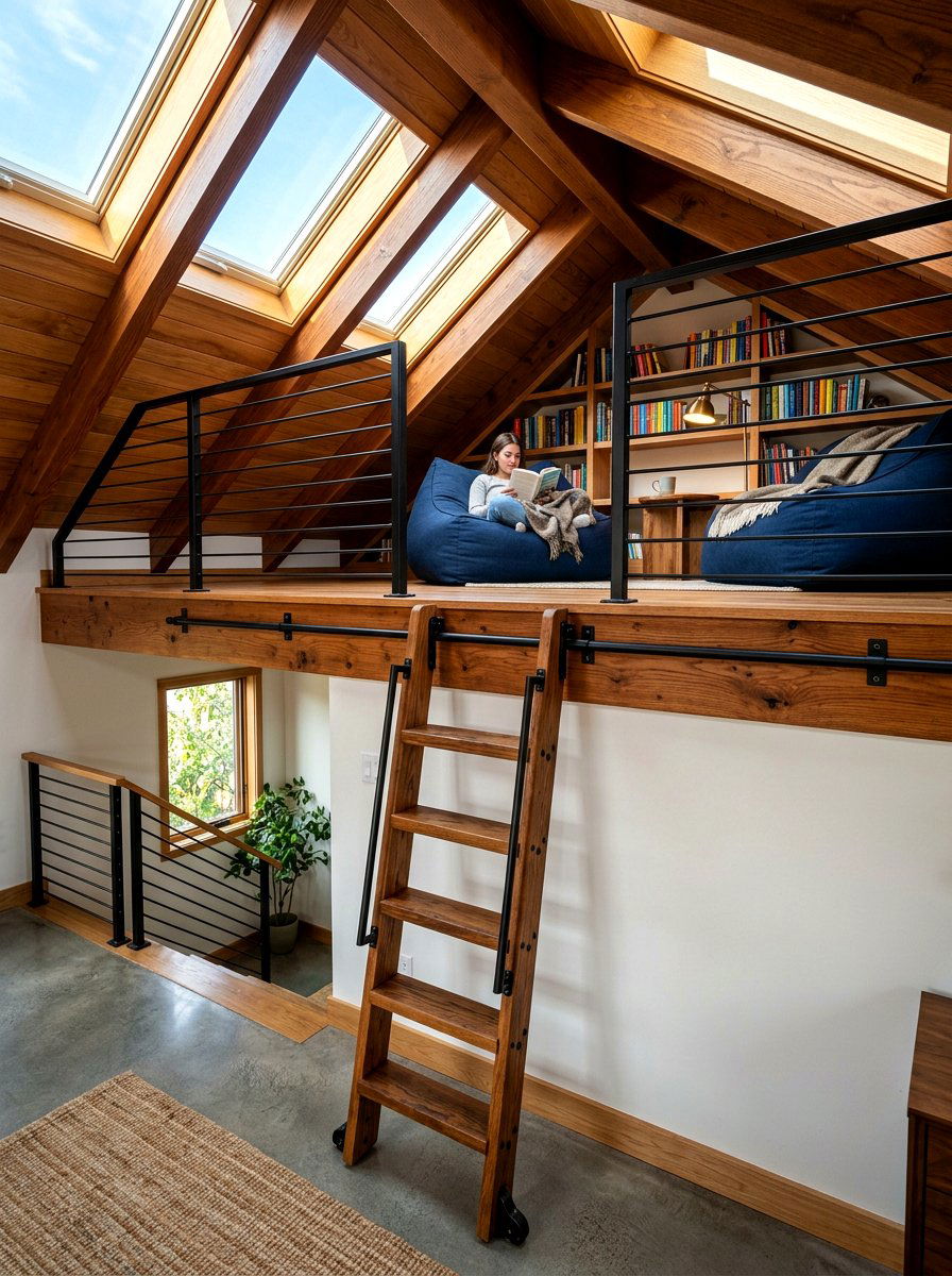Attic loft reading room ladder - 30 attic reading room ideas