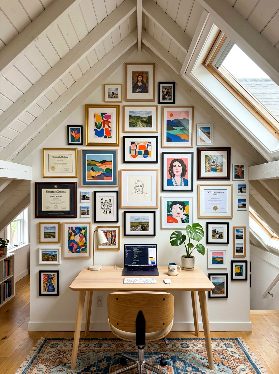 Attic office gallery wall - 30 attic office ideas