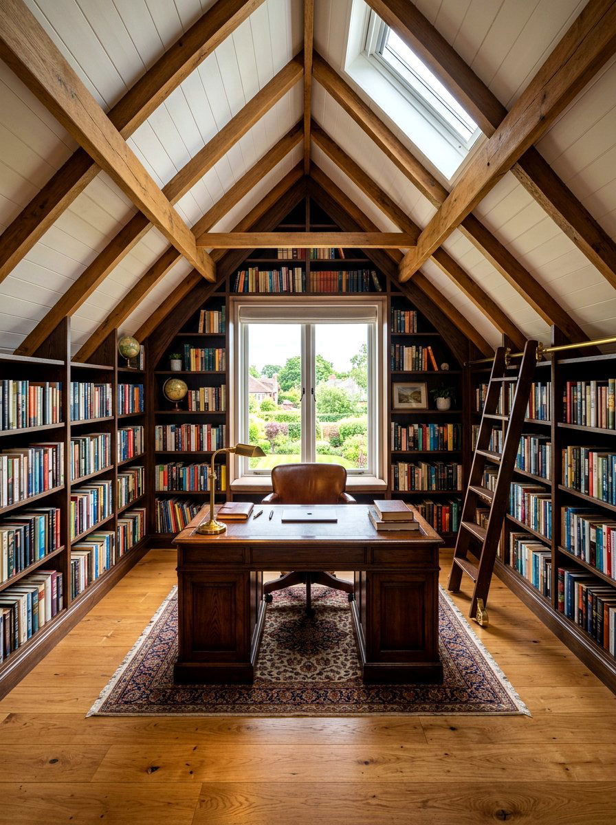 Attic office library - 30 attic office ideas