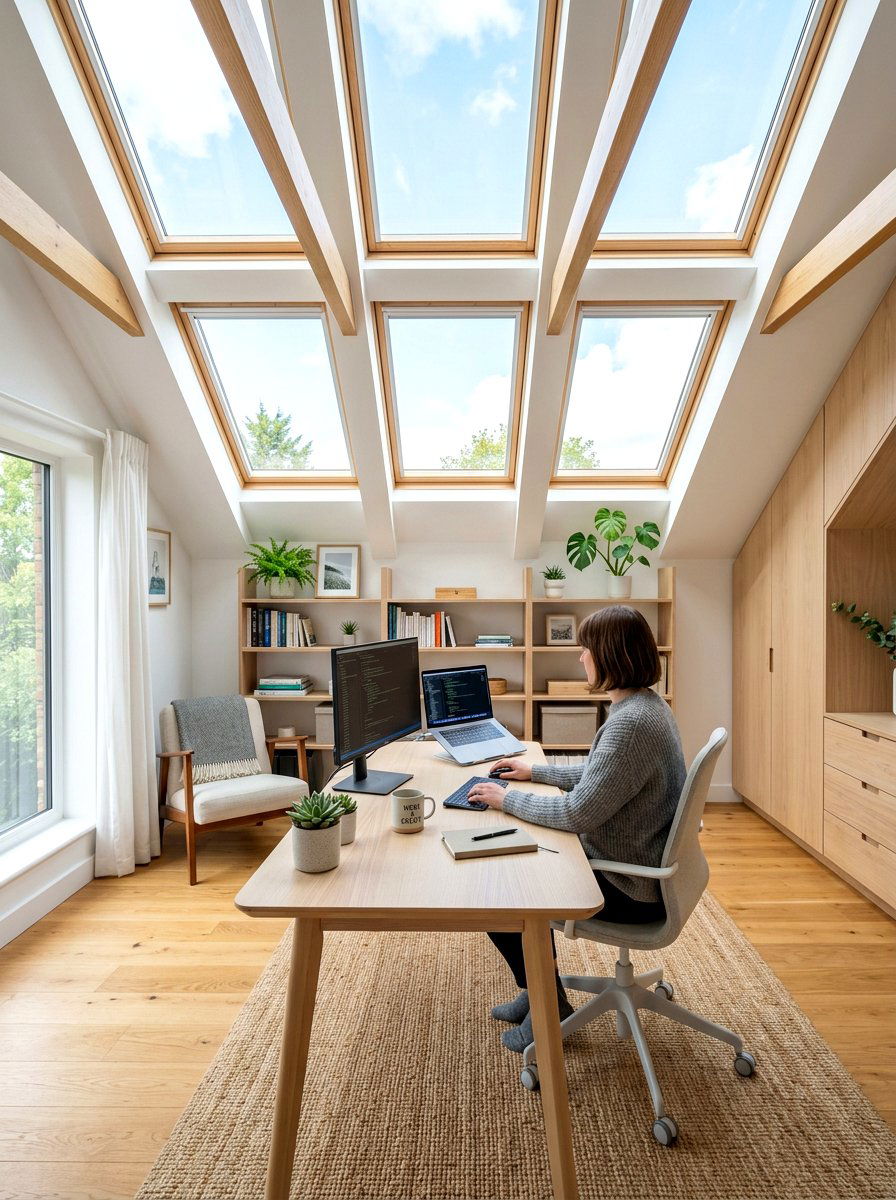 Attic office with skylights - 30 attic office ideas