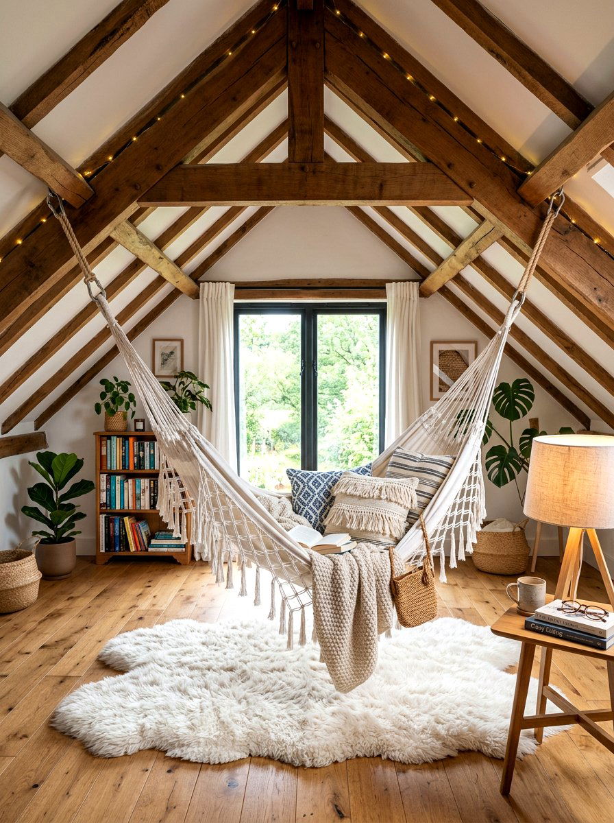 Attic reading room hammock - 30 attic reading room ideas