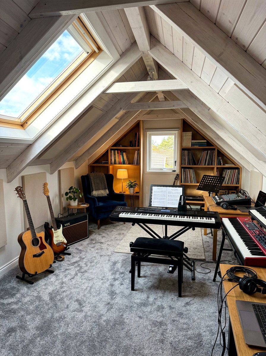 Attic rehearsal space layout - 30 music practice room ideas