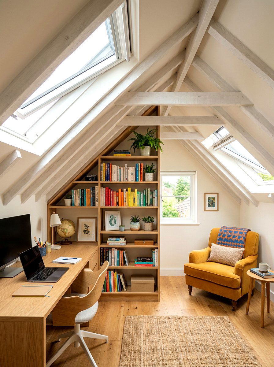 Attic space office shelves - 30 home office shelf ideas