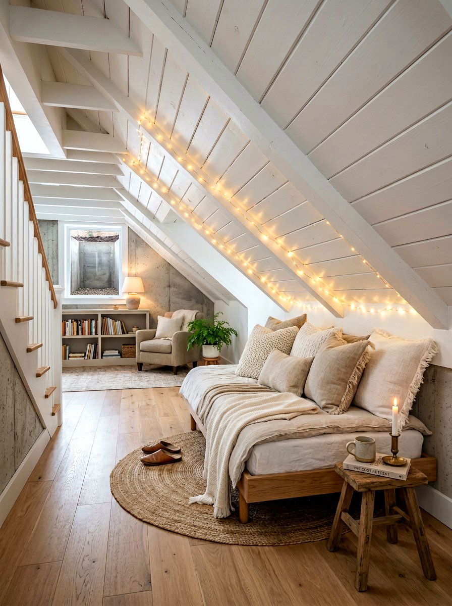 Attic style basement sloped ceiling nook - 30 basement reading nook ideas