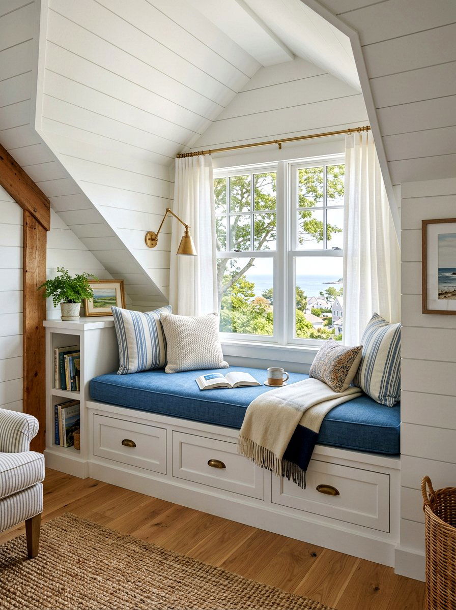 Attic window seat reading nook - 30 attic reading room ideas