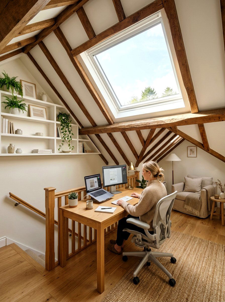 Attic workspace layout - 30 feminine home studio ideas