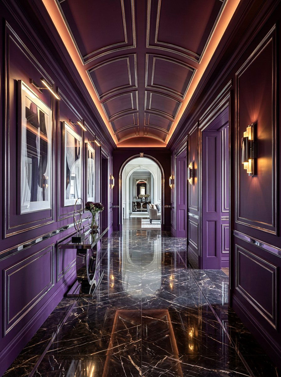Aubergine Purple Hallway - 30 color drenched hallway ideas