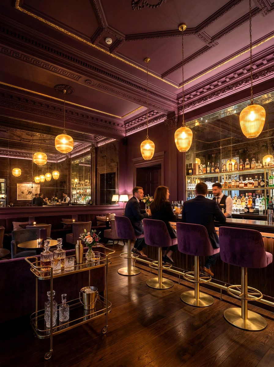 Aubergine cocktail lounge ceiling - 30 moody ceiling paint ideas
