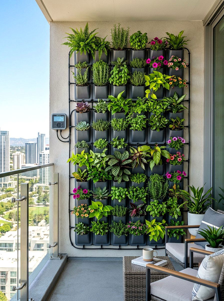 Automated self watering wall - 30 balcony planter wall ideas