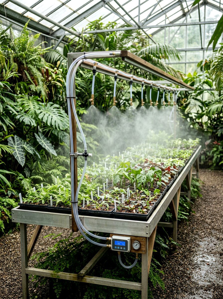 Automatic Misting Bench - 30 greenhouse propagation bench ideas