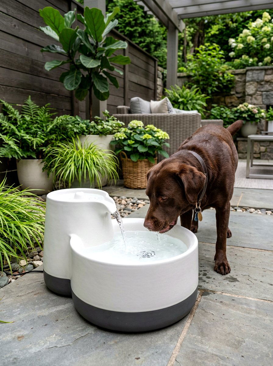 Automatic Water Fountain - 30 dog friendly patio ideas aesthetic