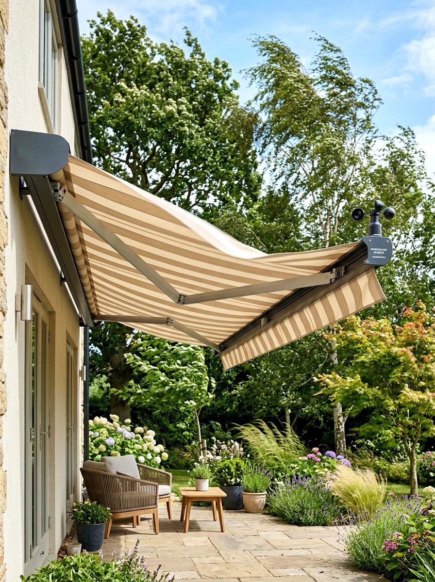 Automatic Wind Sensor Awning - 30 retractable canopy patio ideas