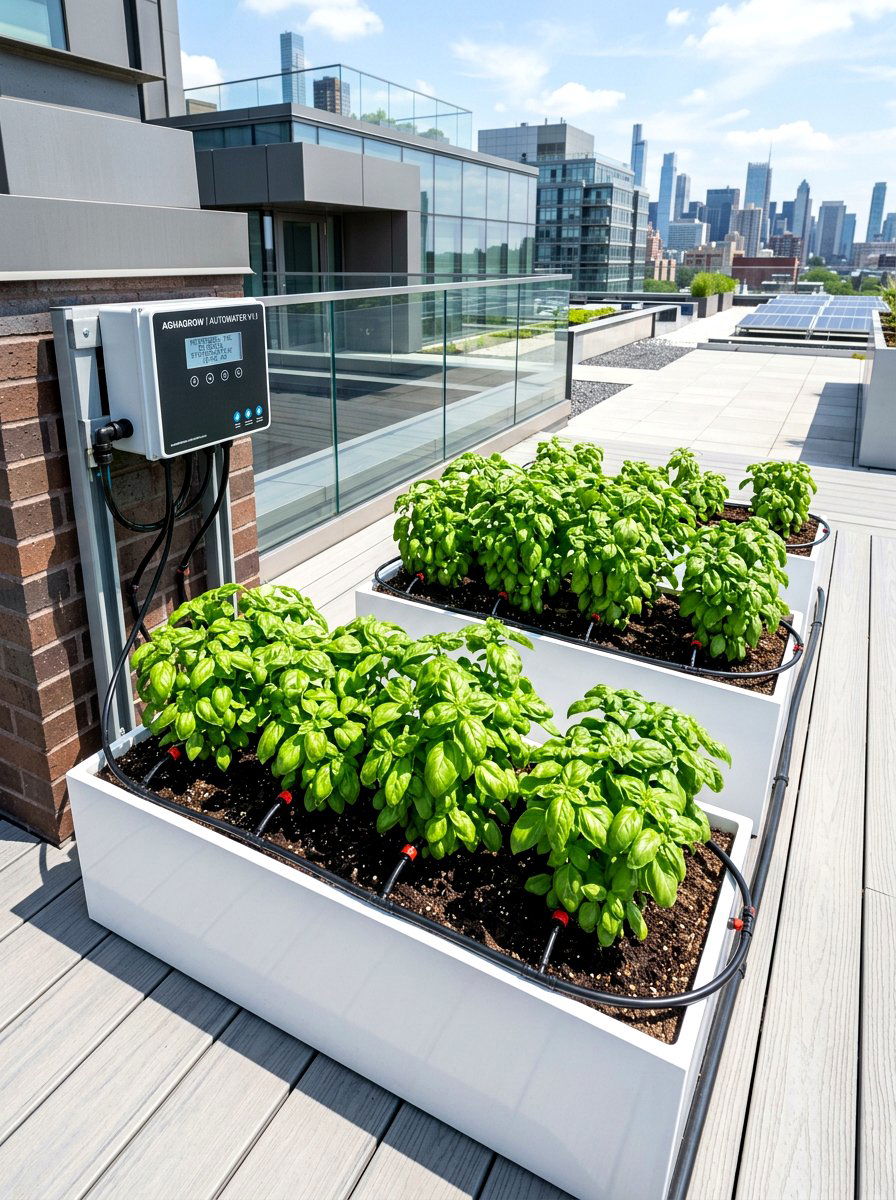 Automatic herb garden watering - 30 rooftop herb garden ideas
