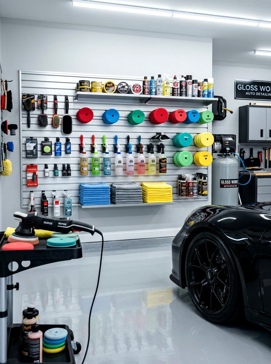 Automotive detailing storage center - 30 garage slatwall ideas