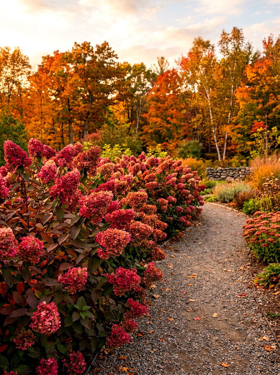 Autumn Color Hydrangea - 30 hydrangea border curb appeal ideas