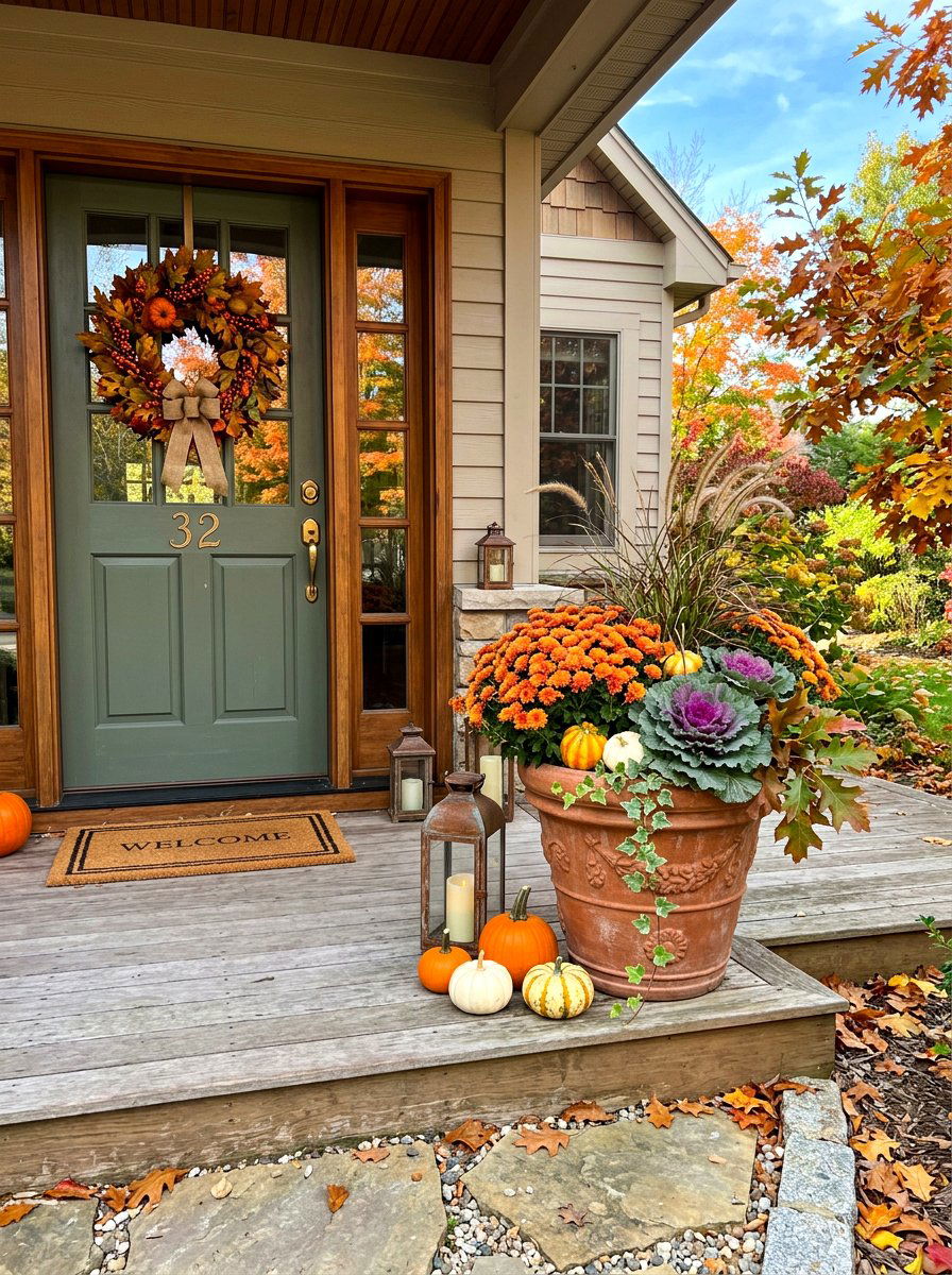 Autumn Flower Front Door Planter - 30 front door planter ideas