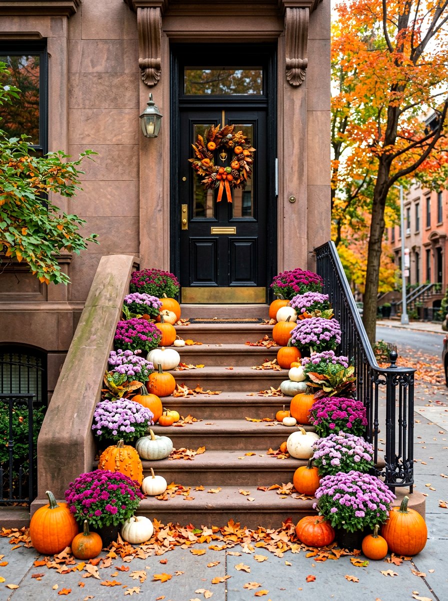 Autumn Harvest Stoop Decor - 30 brownstone stoop ideas