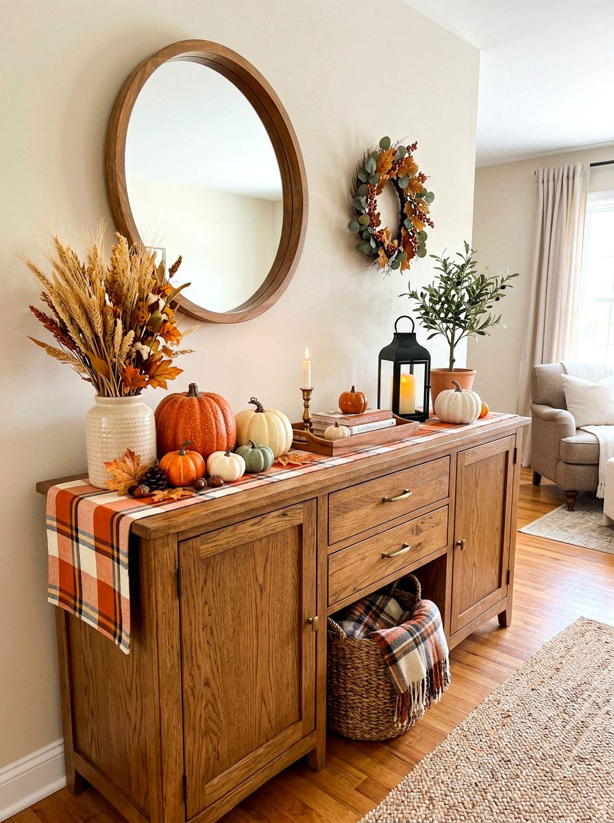 Autumn Inspired Sideboard - 30 buffet table decor ideas