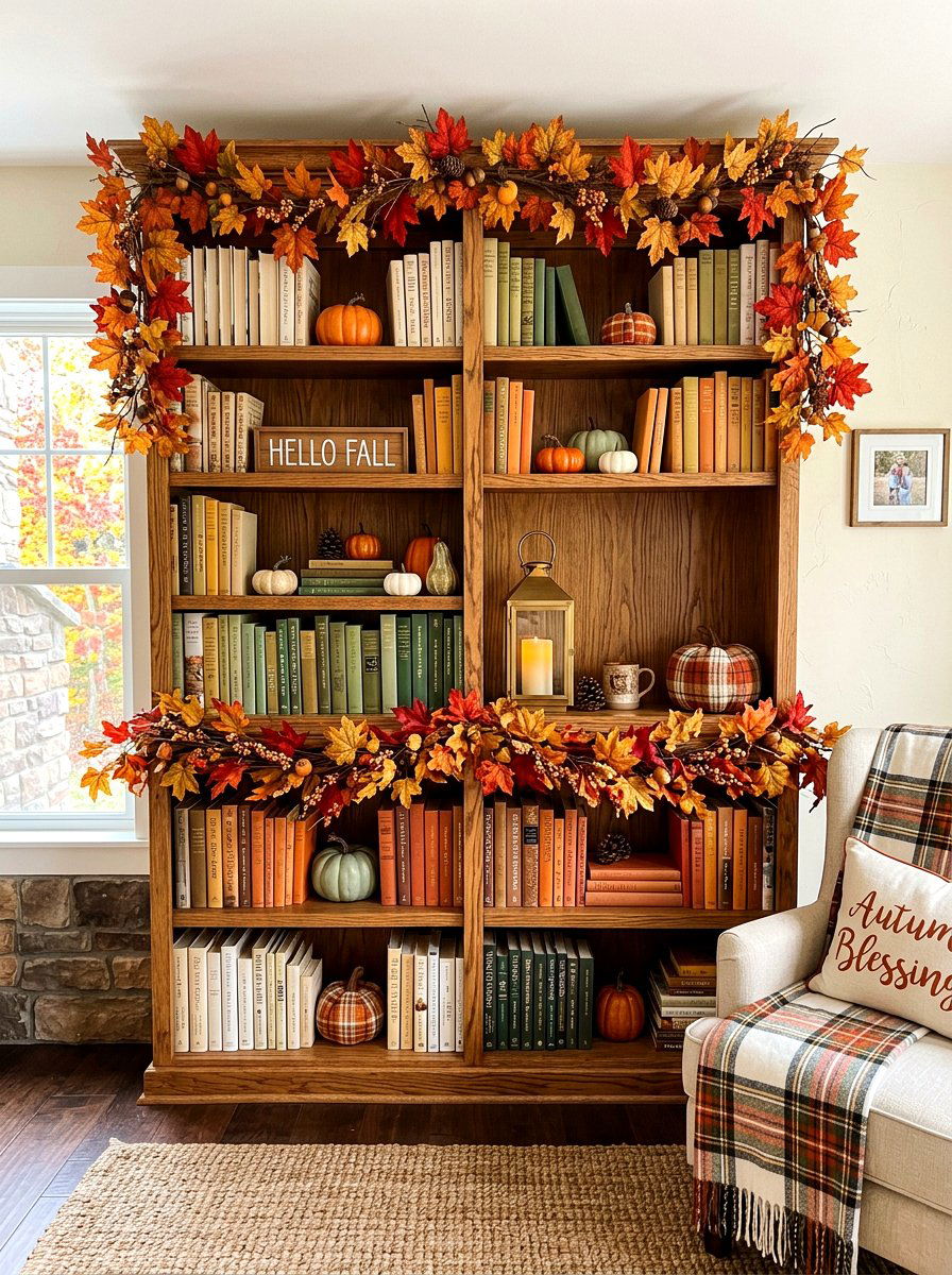 Autumn Leaf Bookshelf Garland - 30 bookshelf garland ideas