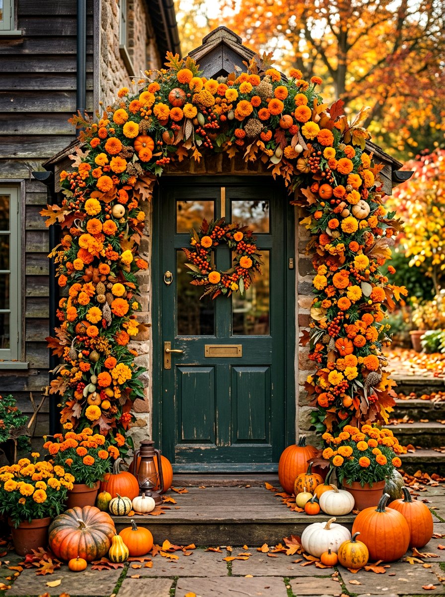 Autumn Marigold Arch - 30 floral doorway ideas